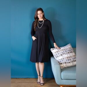 NEW 24Seven Midi Length Fit N Flare Pocket Dress in Black